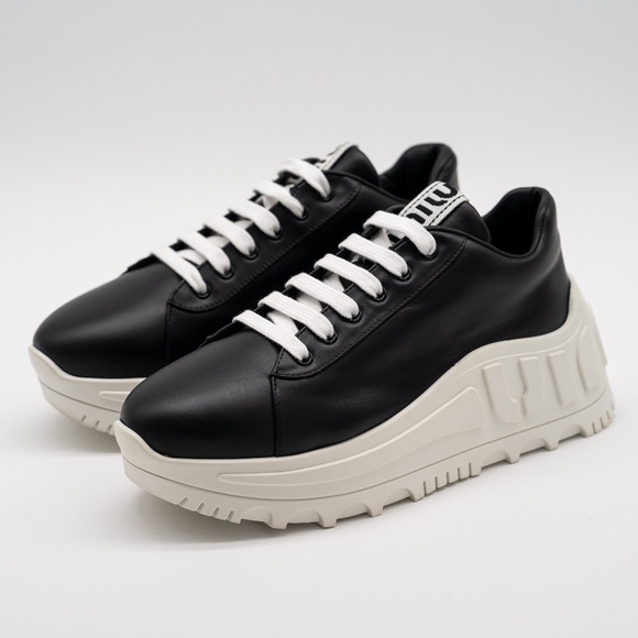 size 40eu 10 US Miu Miu Logo Platform Sneakers Black White - Picture 1 of 16